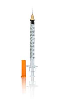 medical Syringe and needle isolated on a white background.